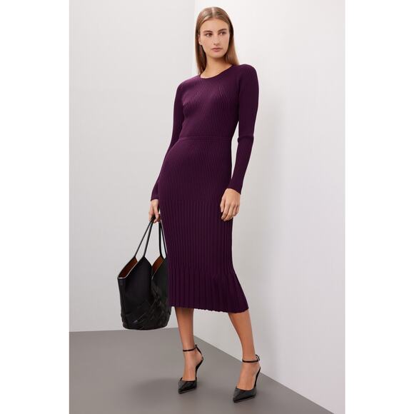 Jason Wu Purple Ribbed Knit Long Sleeve Sweater Sheath Midi Dress Size Small - Picture 1 of 15